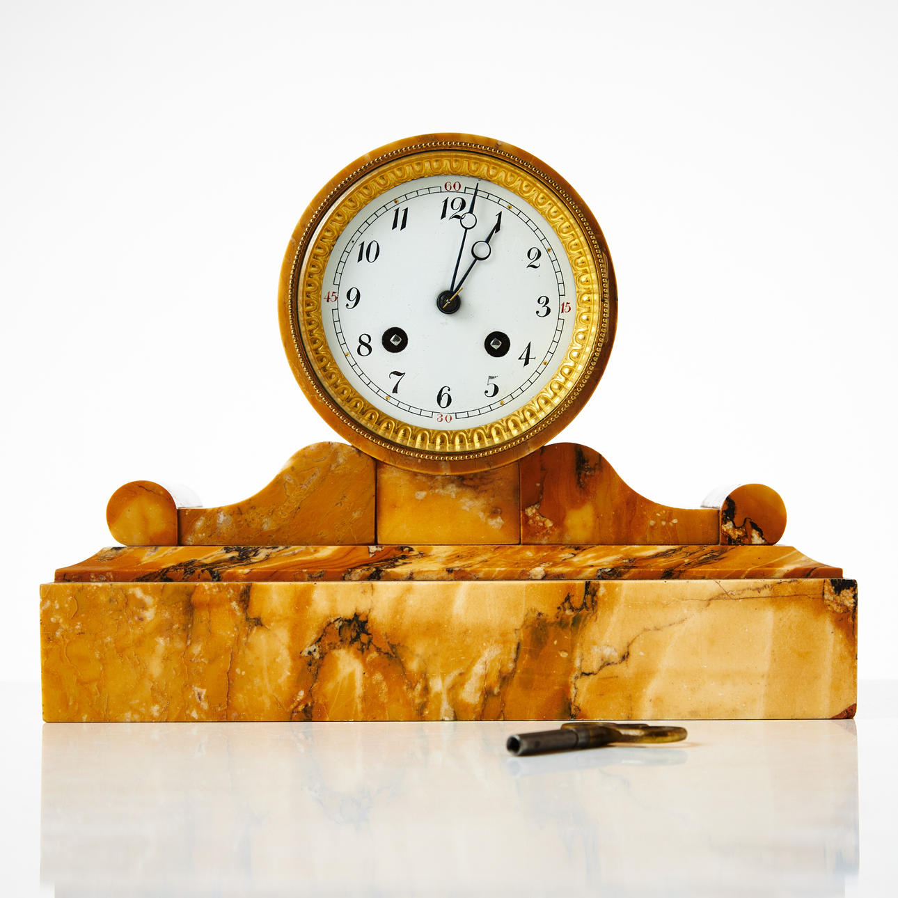 TABLE CLOCK, circa 1900, inside marked Lenzkirch, stone.