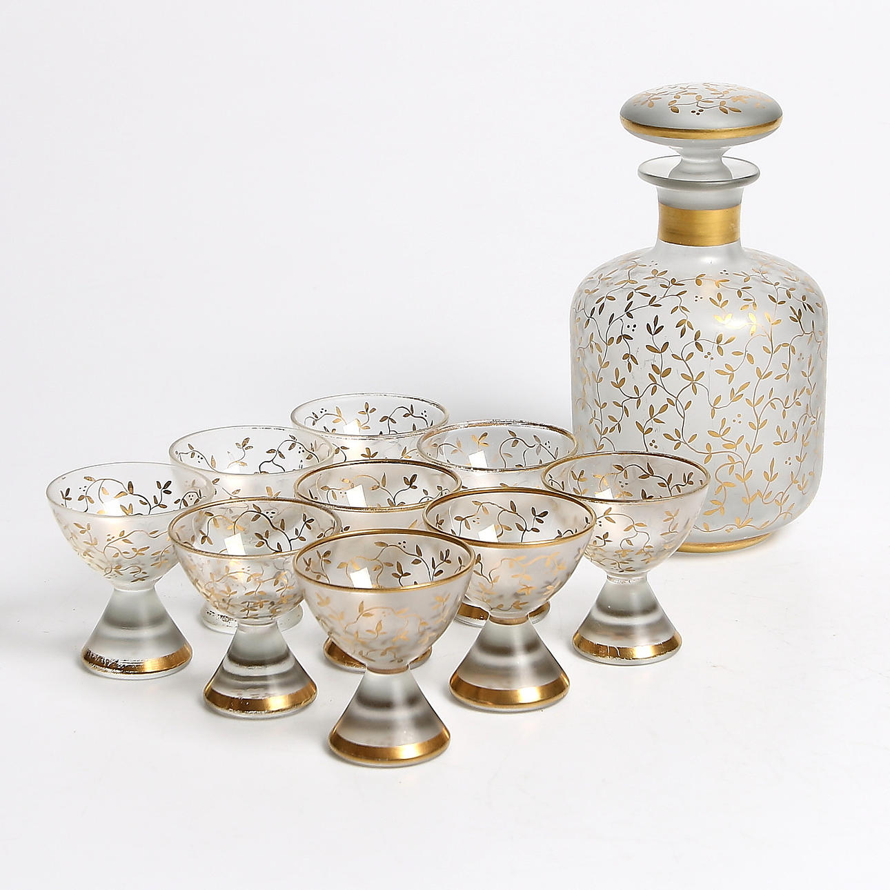 KARAFF samt LIKÖRGLAS, 10 delar, Fritz Kallenberg, Boda, signerade, 1900-talets mitt.