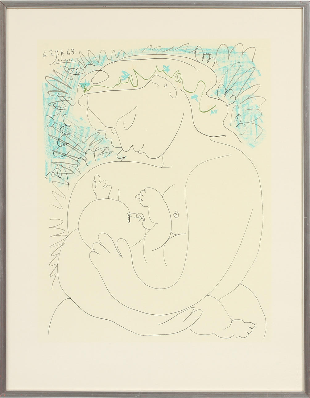 PABLO PICASSO. EFTER. Mor och barn, litografi, tryck signatur och datering.