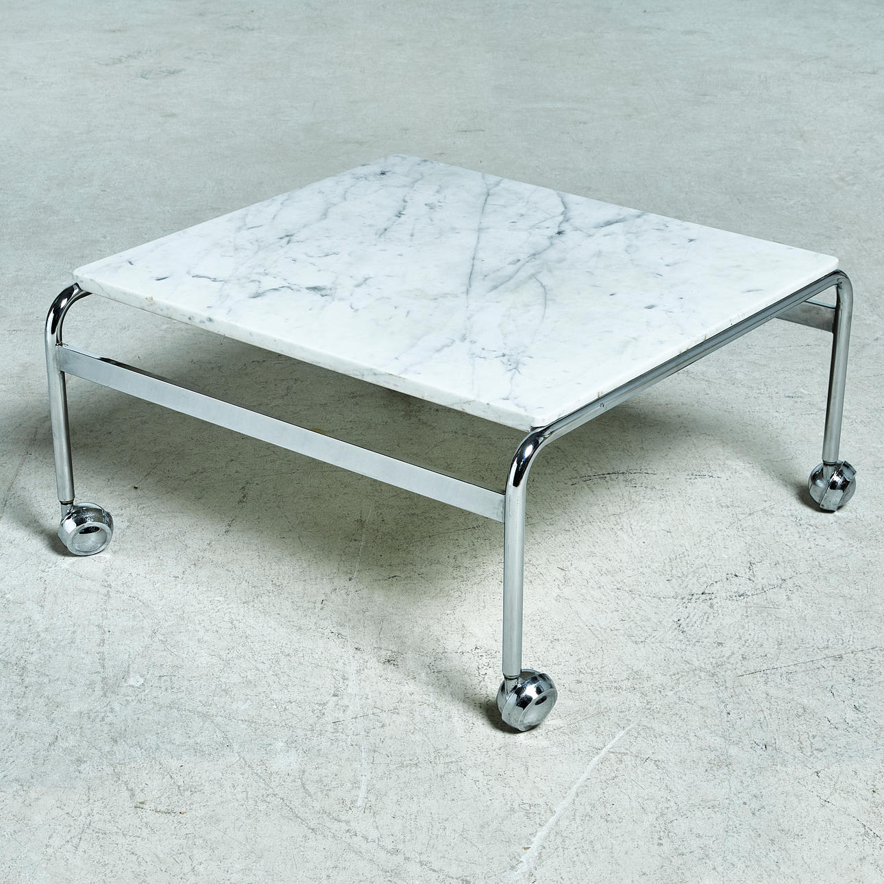 BRUNO MATHSSON. "Karin", coffee table, Dux, chromed metal frame, marble top.