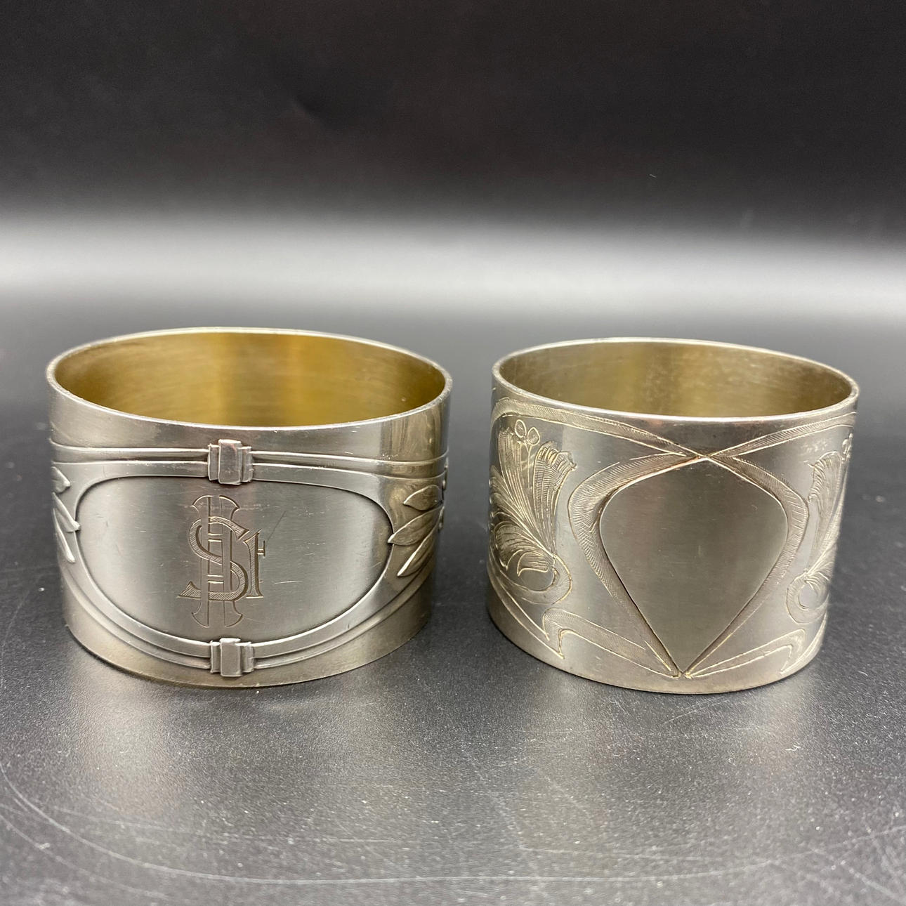 ANTIKE JUGENDSTIL SERVIETTENRINGE VERSILBERT.