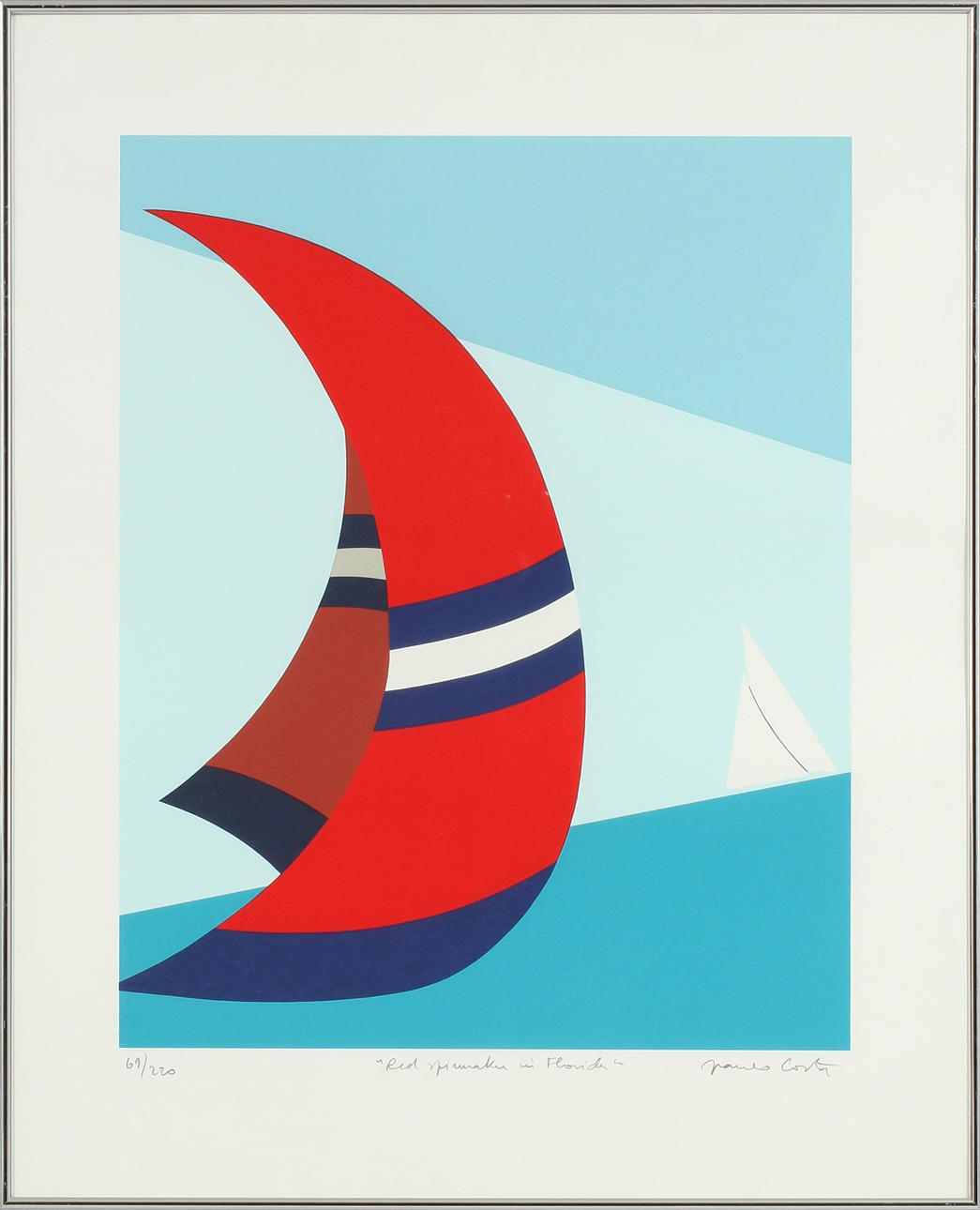 FRANCO COSTA. "Red spinnaker in Florida" Färgitografi, signerad och numrerad 69/220.