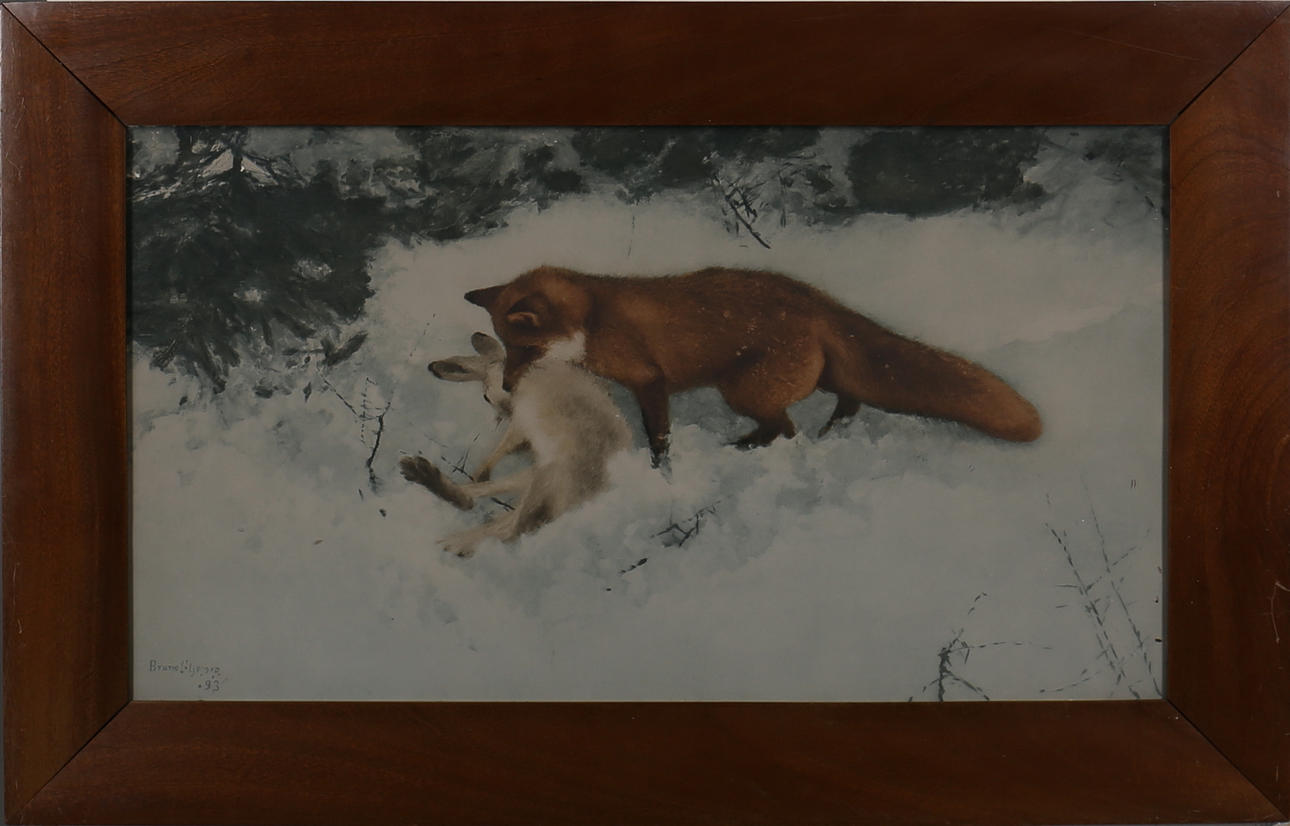 BRUNO LILJEFORS. Räv med hare. Tryck. Signerad och daterad -93 i trycket.