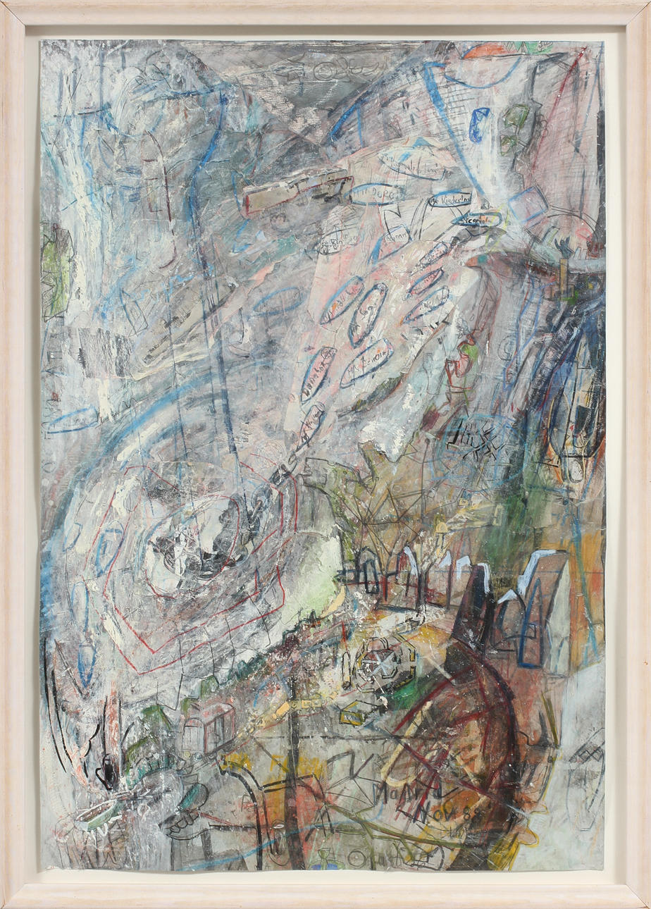 KENT LINDFORS. "Ned mot kompostela", blandteknik, signerad och daterad 92-96.