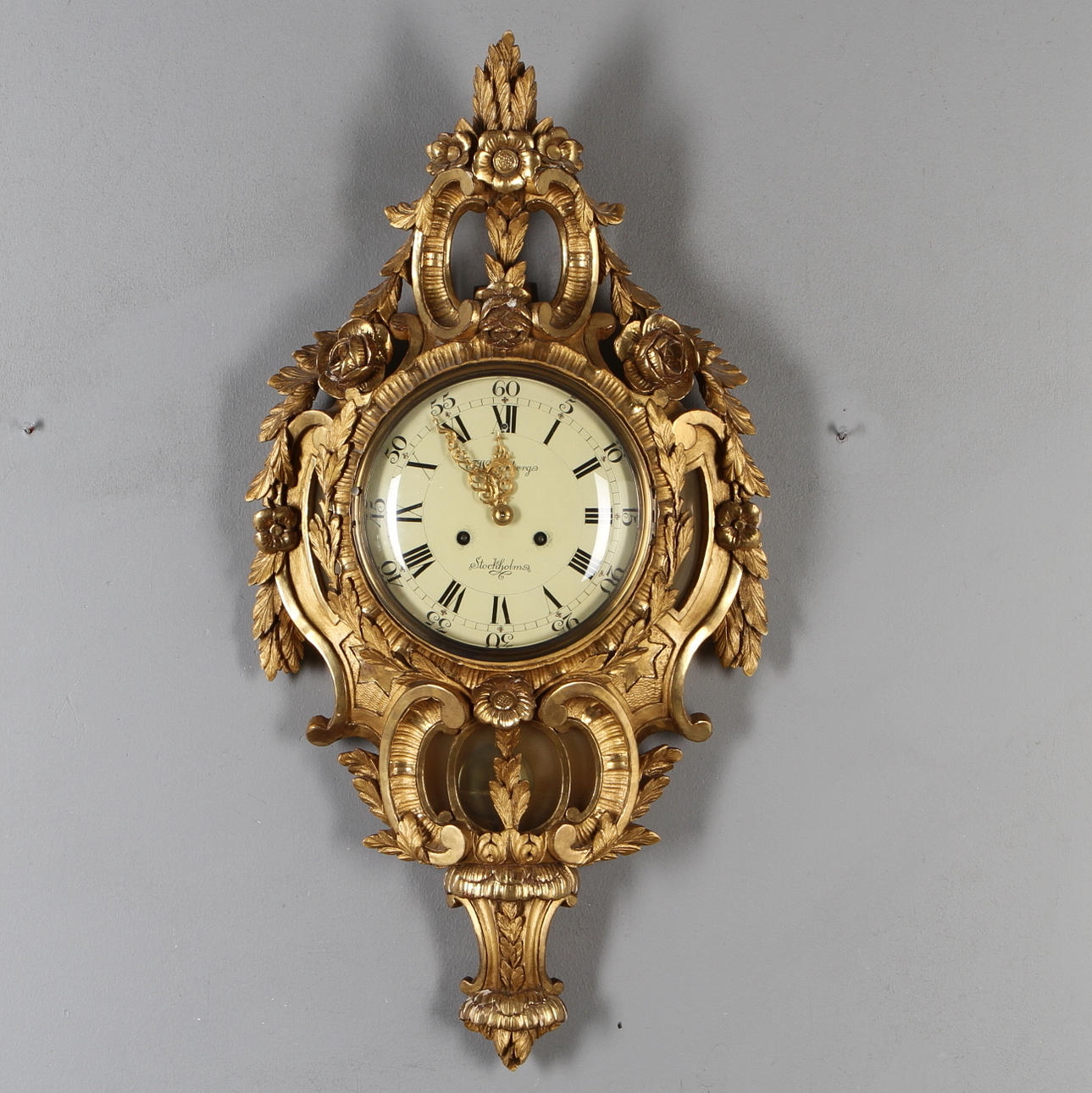 WALL PENDULUM, rococo style, dial marked FW Tornbergs Stockholm.