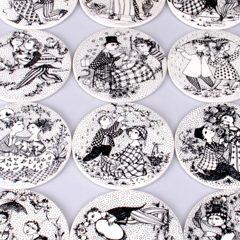 VÄGGPLAKETTER, 12 st. för årets alla månader, Björn Wiinblad, Nymölle.