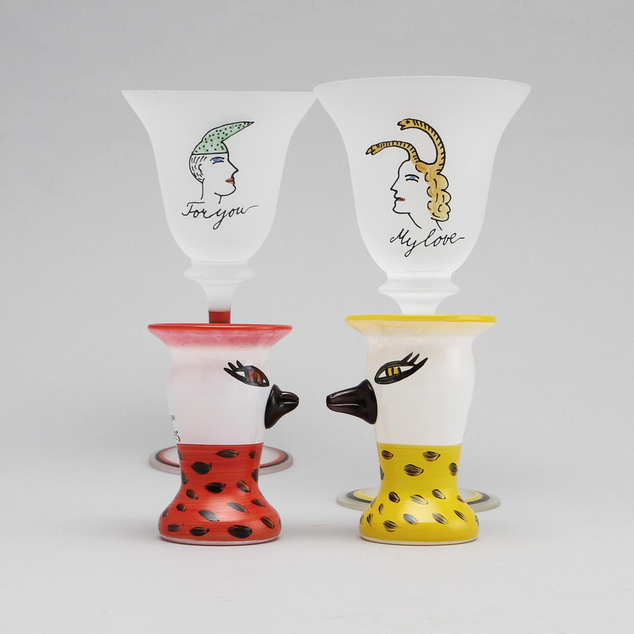 GLAS, 2 st, ÄGGKOPPAR, 2 st, glas, Ulrika Hydman Vallien, Kosta Boda.