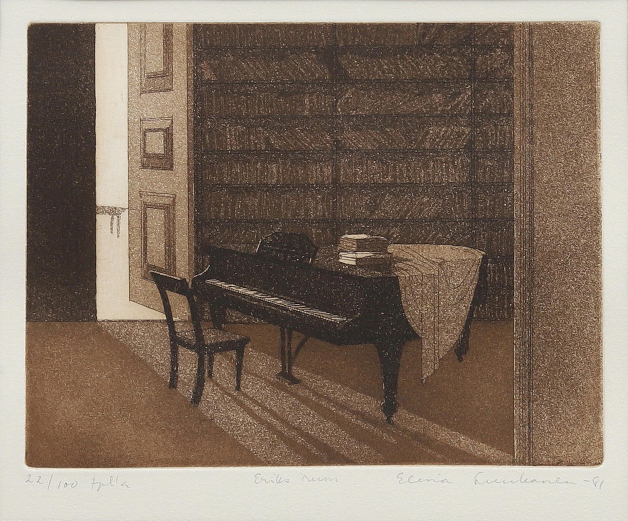 ELINA LUUKANEN (FINLAND, FÖDD 1941). "Erik's room", color etching no. 22/100, signed and dated -81.