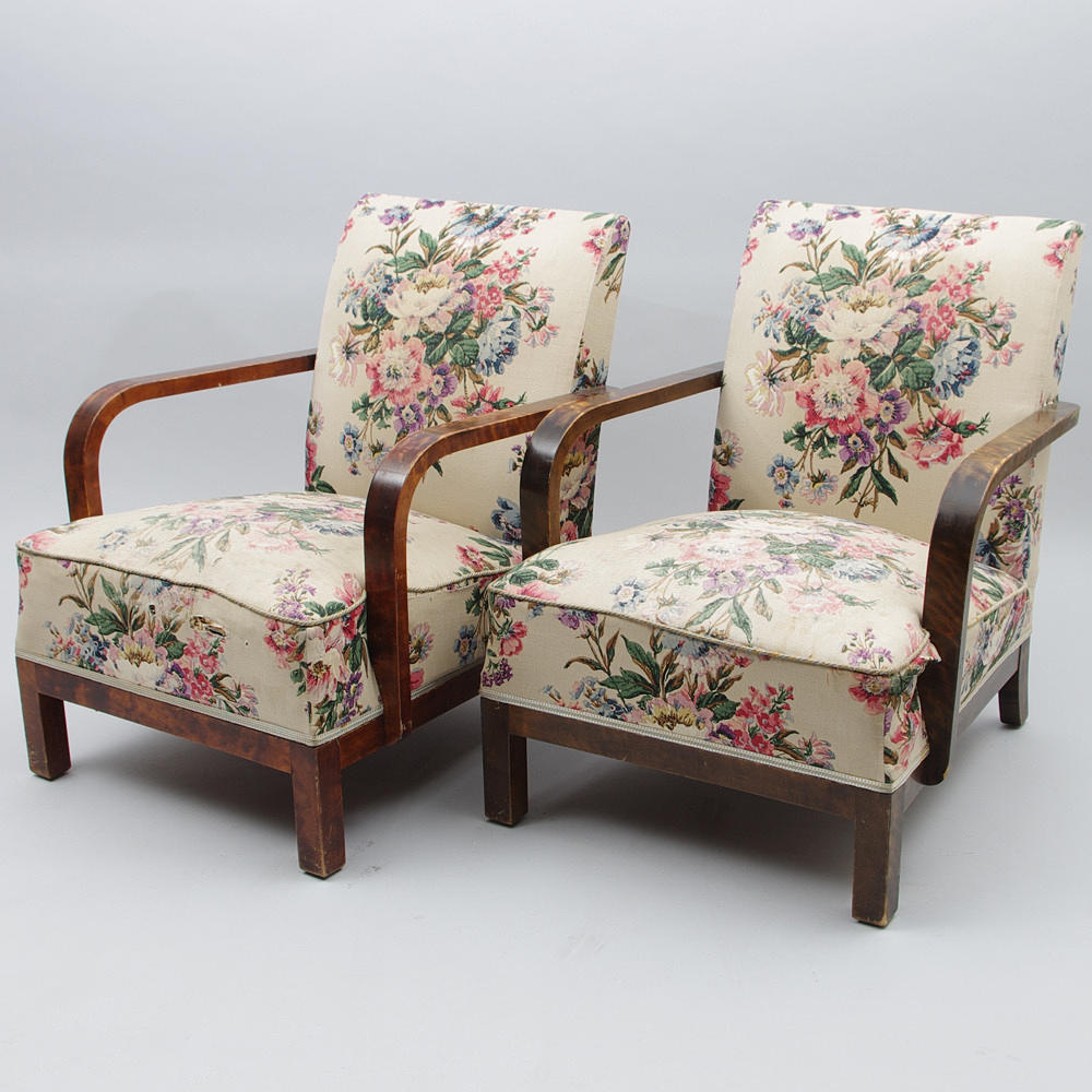 FÅTÖLJER, 1 par, Art Deco, björk.