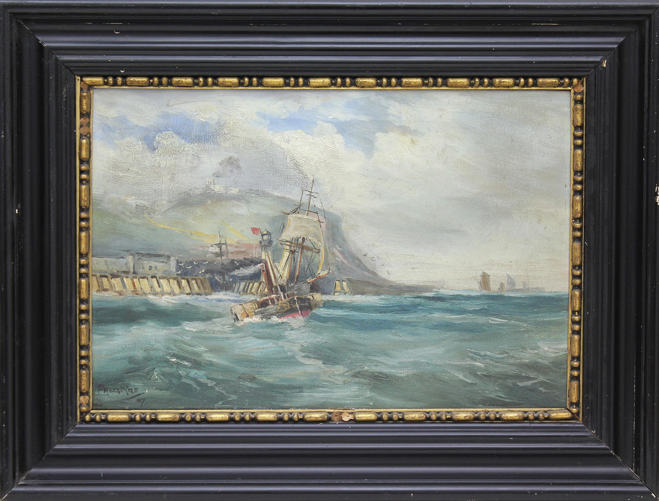 FRED ROE. Kustmotiv med båtar. Olja på duk. Signerad och datertad 07.