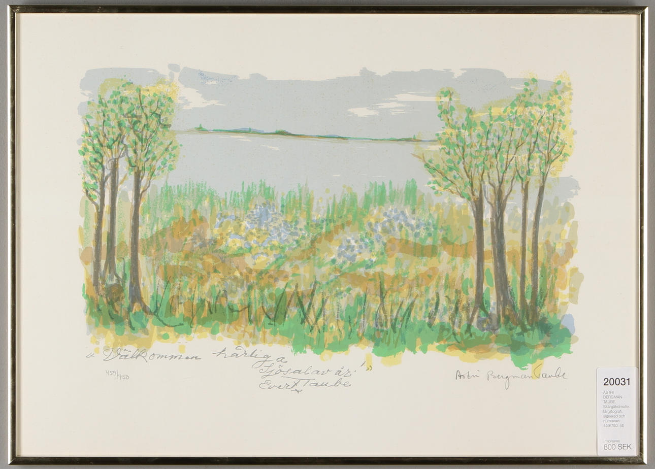 ASTRI BERGMAN-TAUBE. Skärgårdsmotiv, färglitografi, signerad och numrerad 459/750.