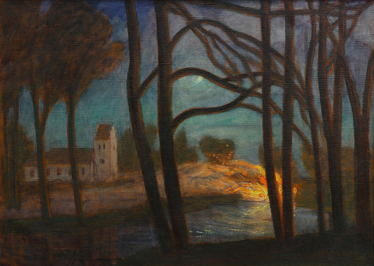 THEODOR  JÖNSSON. "FRÜHLINGSFEUER-ESARPS-KIRCHE".