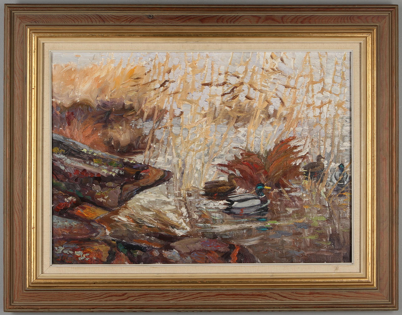 JOHANNES RAVN. Lanskap med änder, olja på duk, signerad samt daterad -68.