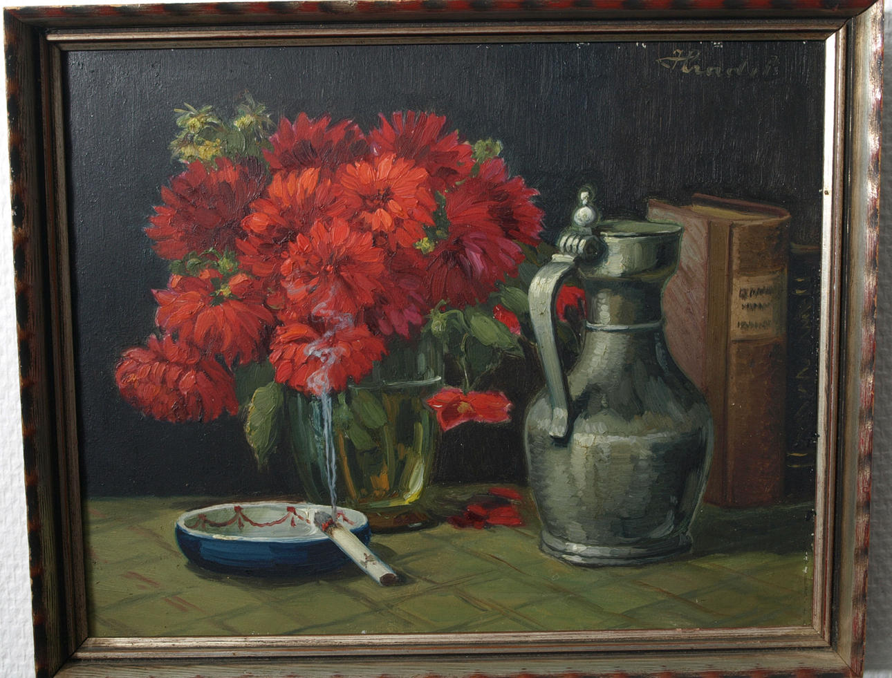 BELA HRADIL. Olja på pannå, Stilleben, signerad Hradil.