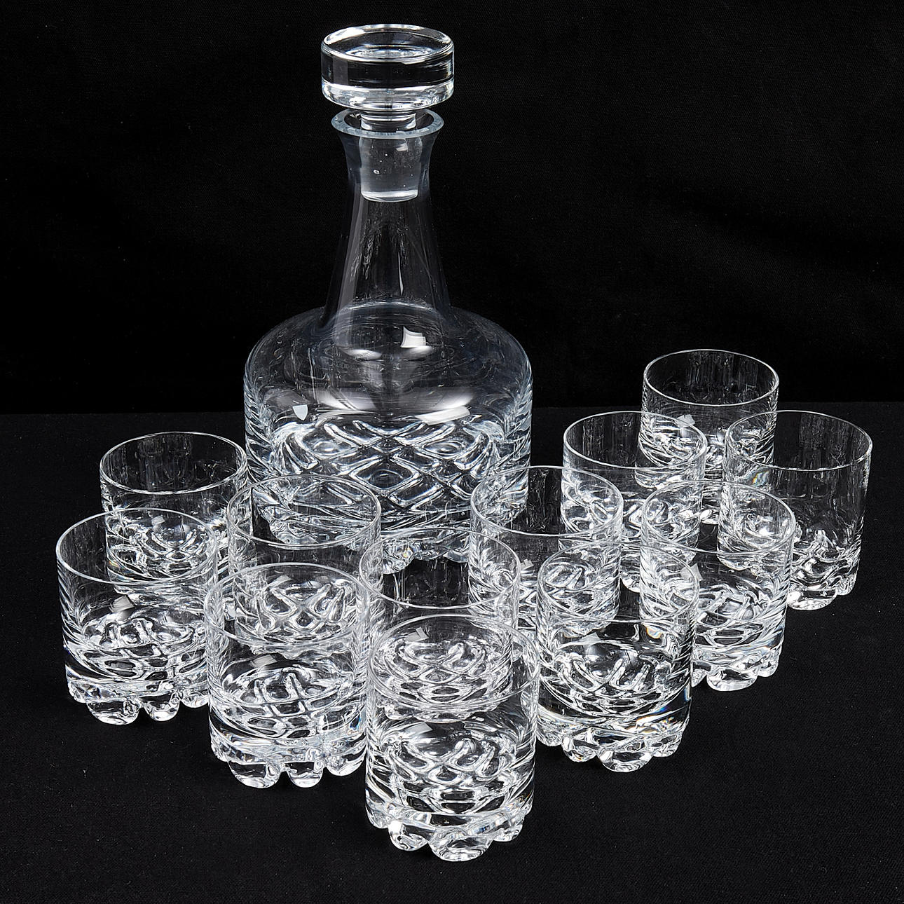 OLLE ALBERIUS, Orrefors, "Erik Old Fashioned", whiskey glass and decanter with stopper, 12+1 dlr.