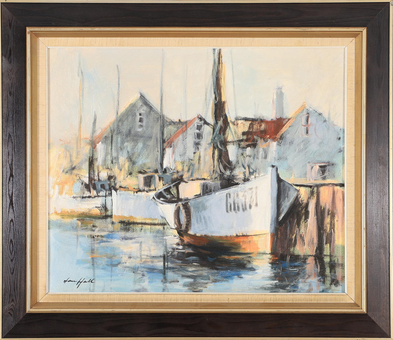 LARS HALL. Fiskebåtar, olja på duk, signerad. Konst - Måleri - Auctionet