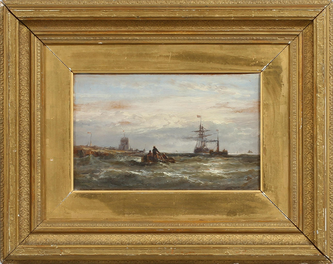 OIDENTIFIERAD KONSTNÄR. Marint motiv med lots, Olja på pannå, signerad E. Hayes á tergo, 18/1900-tal.