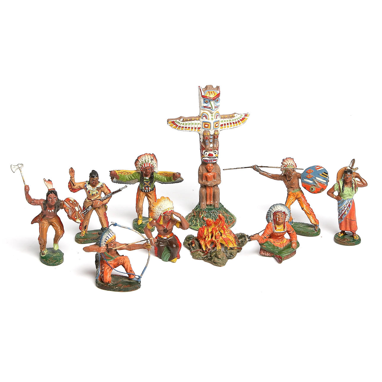 ELASTOLIN, 10 st, Indianer, Tyskland. 1900-talets första hälft.