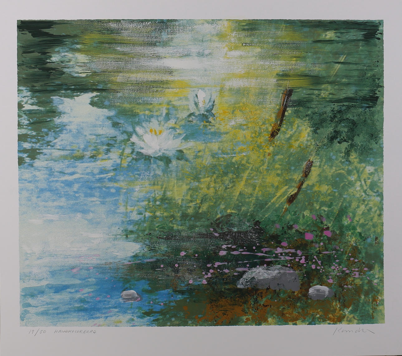 LEIF KANDER. Näckrosor. Handkolorerad. Signerad Kander och numrerad 19/50.