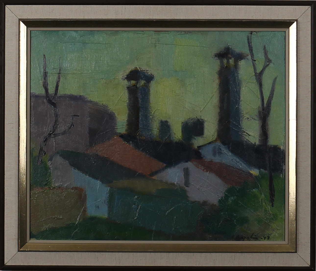 ARNE ASPELIN. Byggnader. Olja på pannå. Signerad Aspelin och daterad -46.