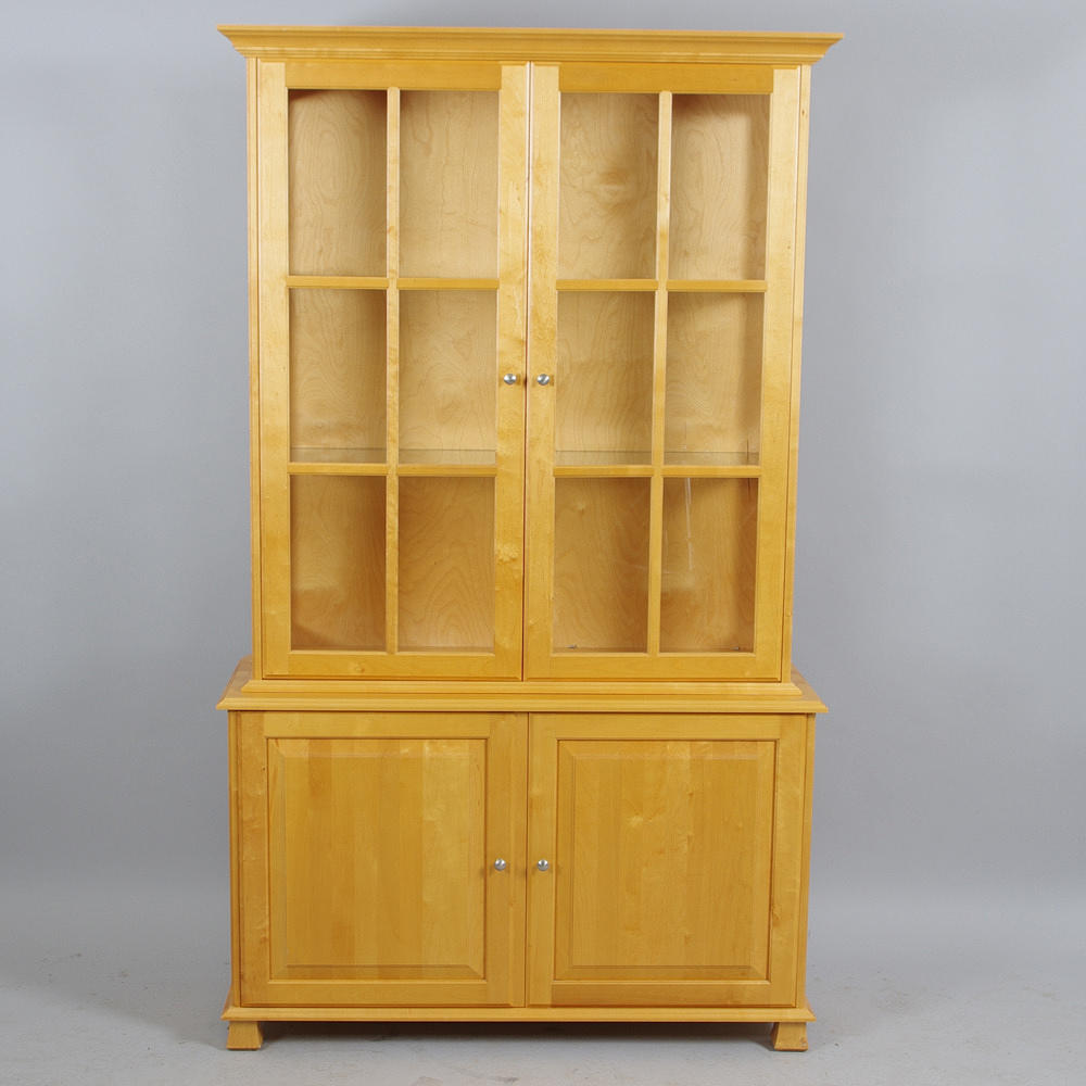 SKÅP MED VITRINÖVERDEL, björk.