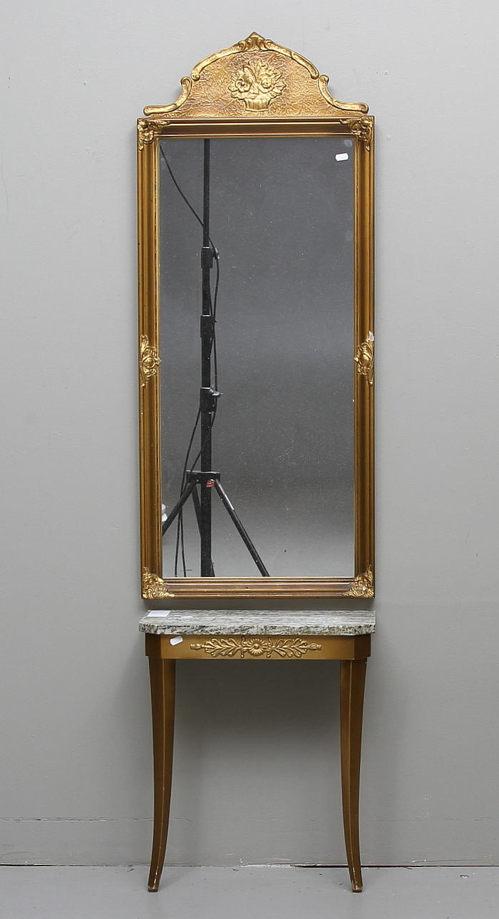 SPEGEL med TRYMÅ, bronserad,1900-tal.