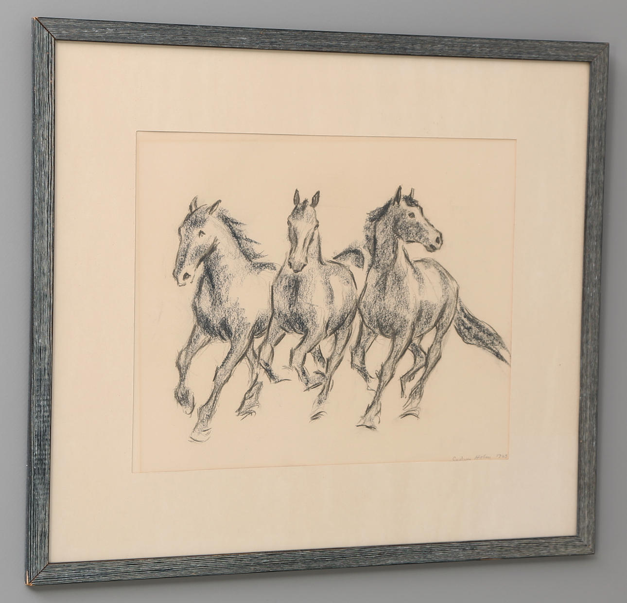 GUDRUN HOLM. (2) Hästar, blandteknik, signerade och daterade.