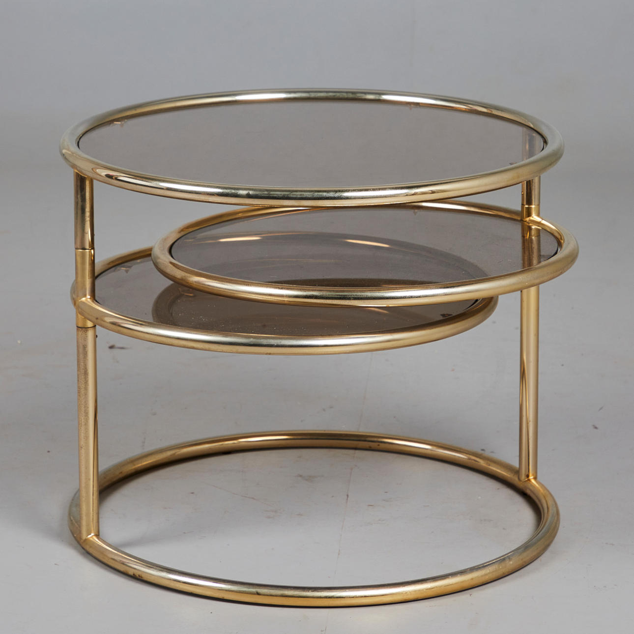 Coffee table / side table, brass, smoked glass, 1970s.