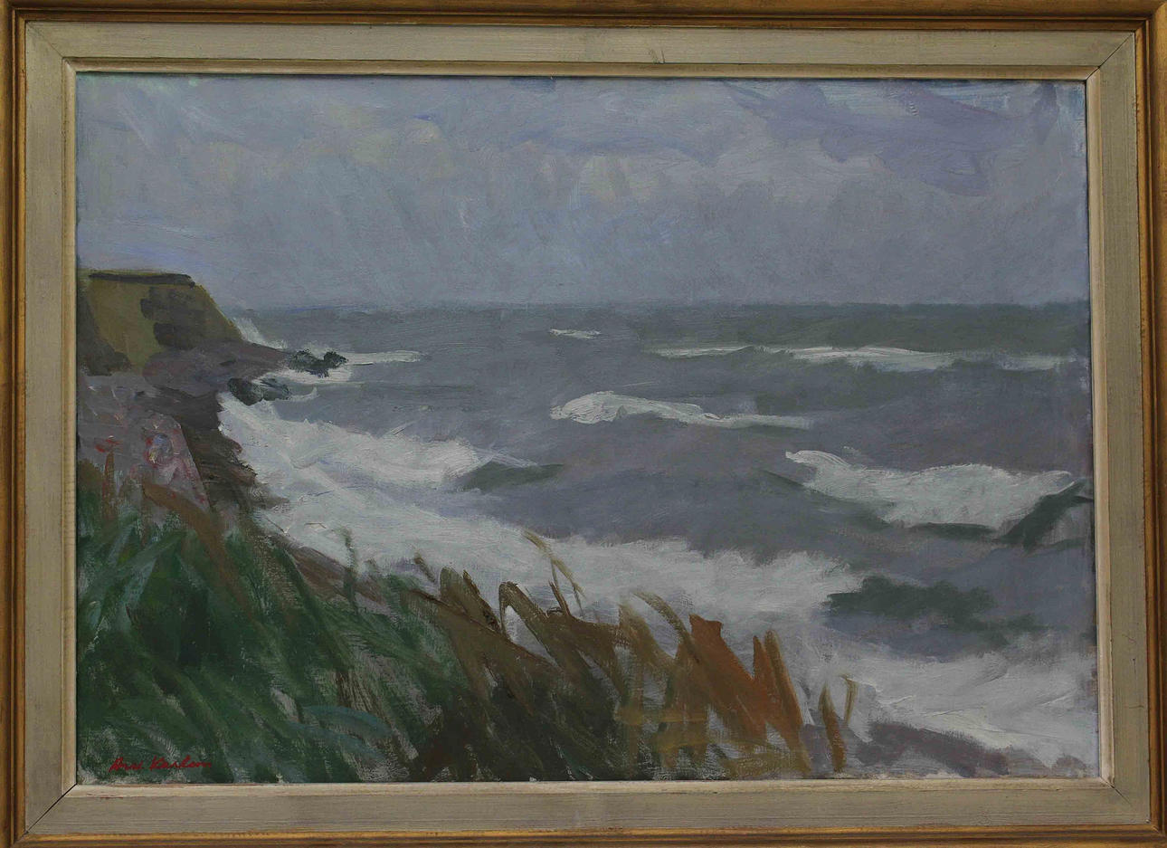ARVID KARLSSON. "Stormande hav". Olja på duk. Signerad.