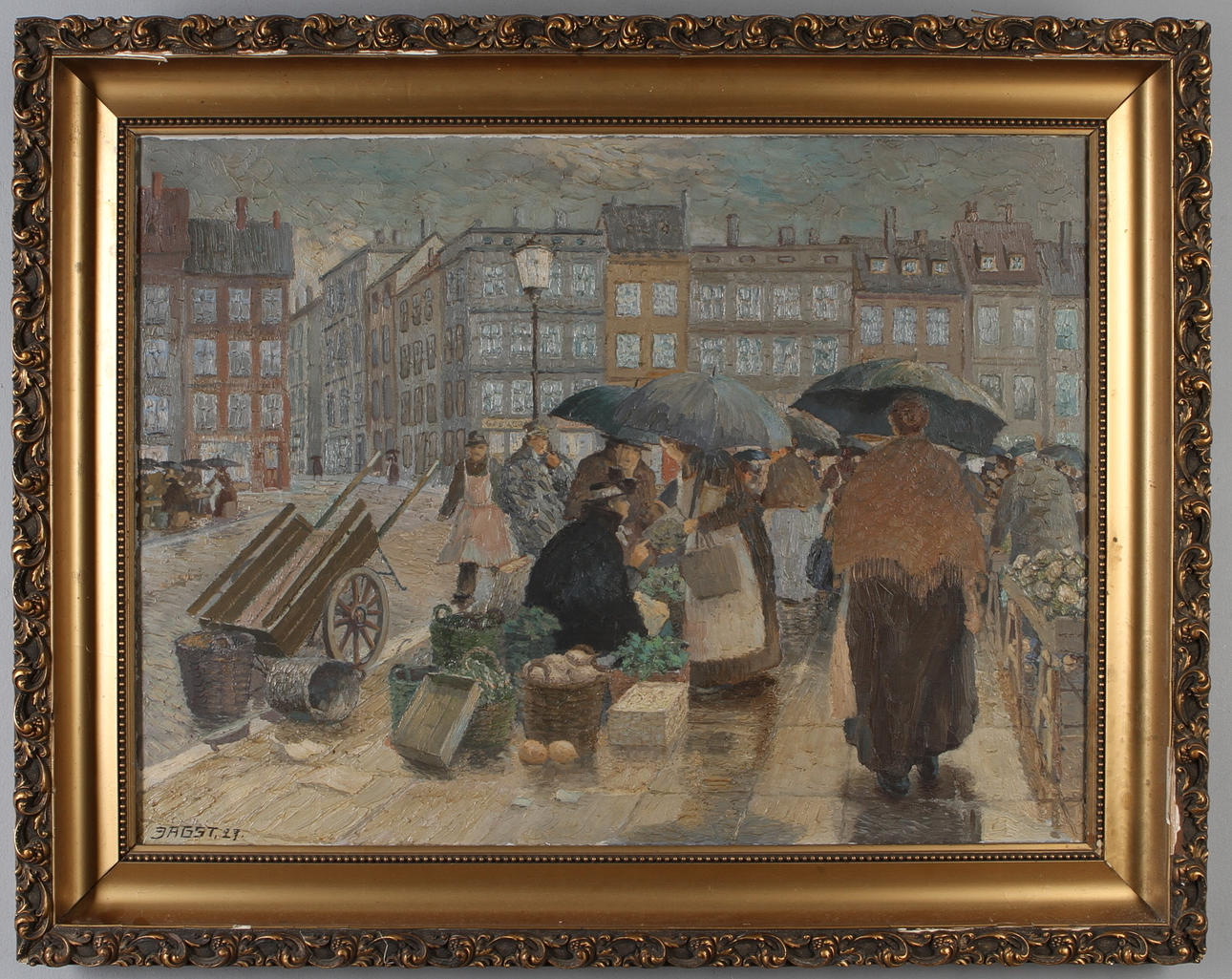 OIDENTIFIERAD KONSTNÄR. Torghandel, olja på duk, signerad och daterad 1921.