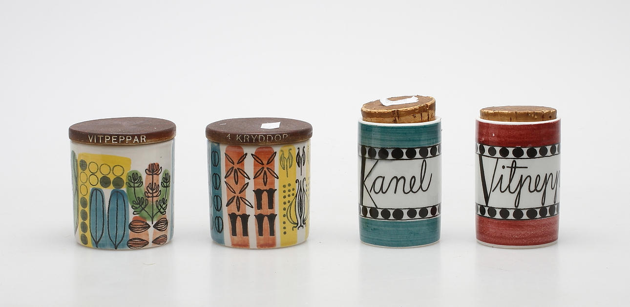 KRYDDBURKAR, 2+2 st. "Arom", Marianne Westman, Rörstrand samt "Pepperino", Anita Nylund, Jie Gantofta.