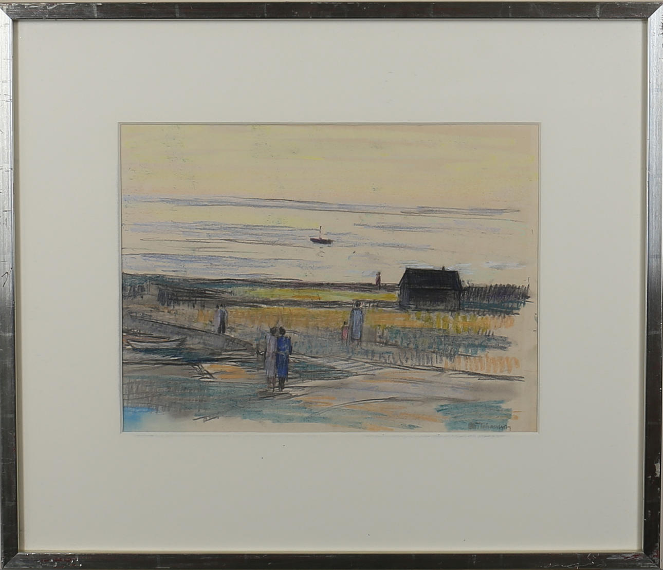 JOHAN JOHANSSON. Pastell. Kustlandskap Skälderviken. Signerad Joh Johannson.