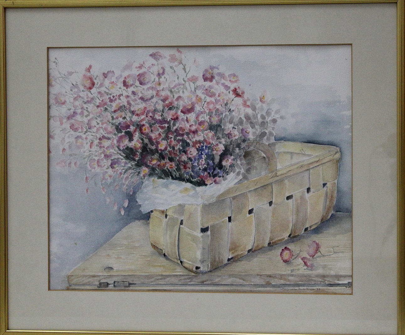 MARGARETA BECK FIIS. akvarell, korg med blommor, signerad.