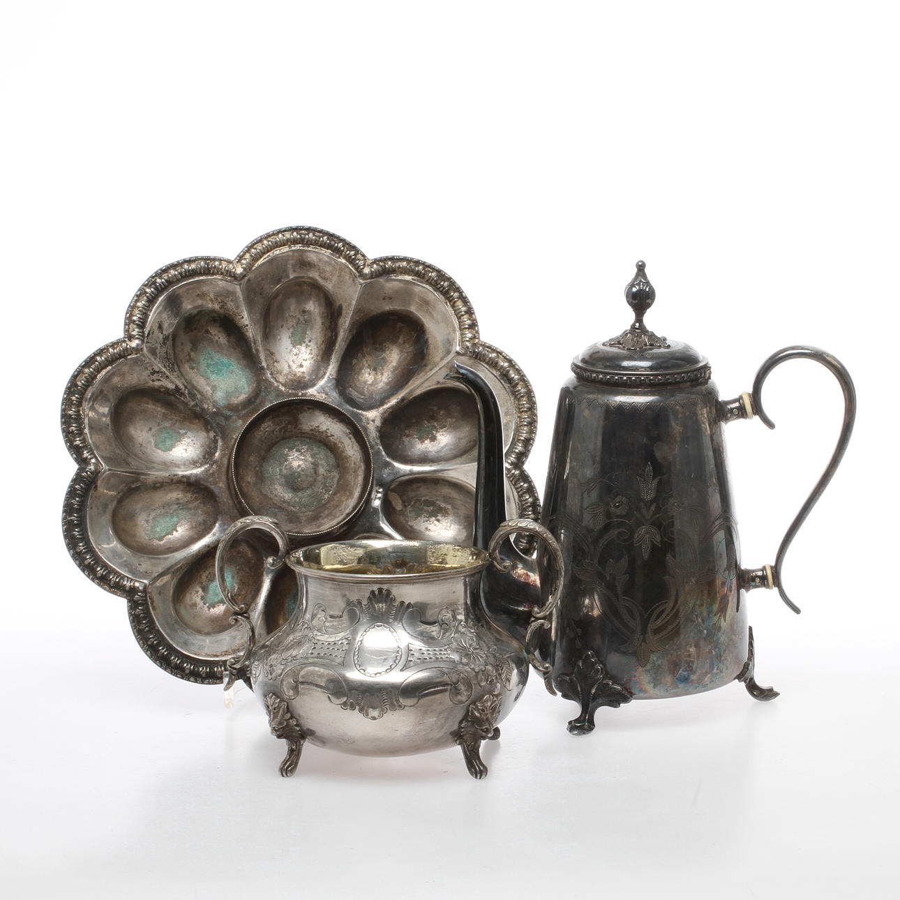 PARTI NYSILVER, 3 delar, Bl a A.G. Dufva, 1800/1900-tal.