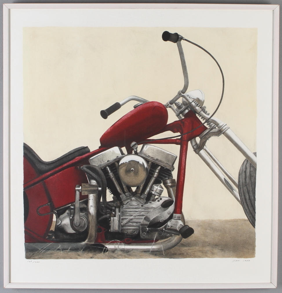 JOHN E FRANZÉN. Motorcykel, färglitografi, signerad och numrerad 168/260.