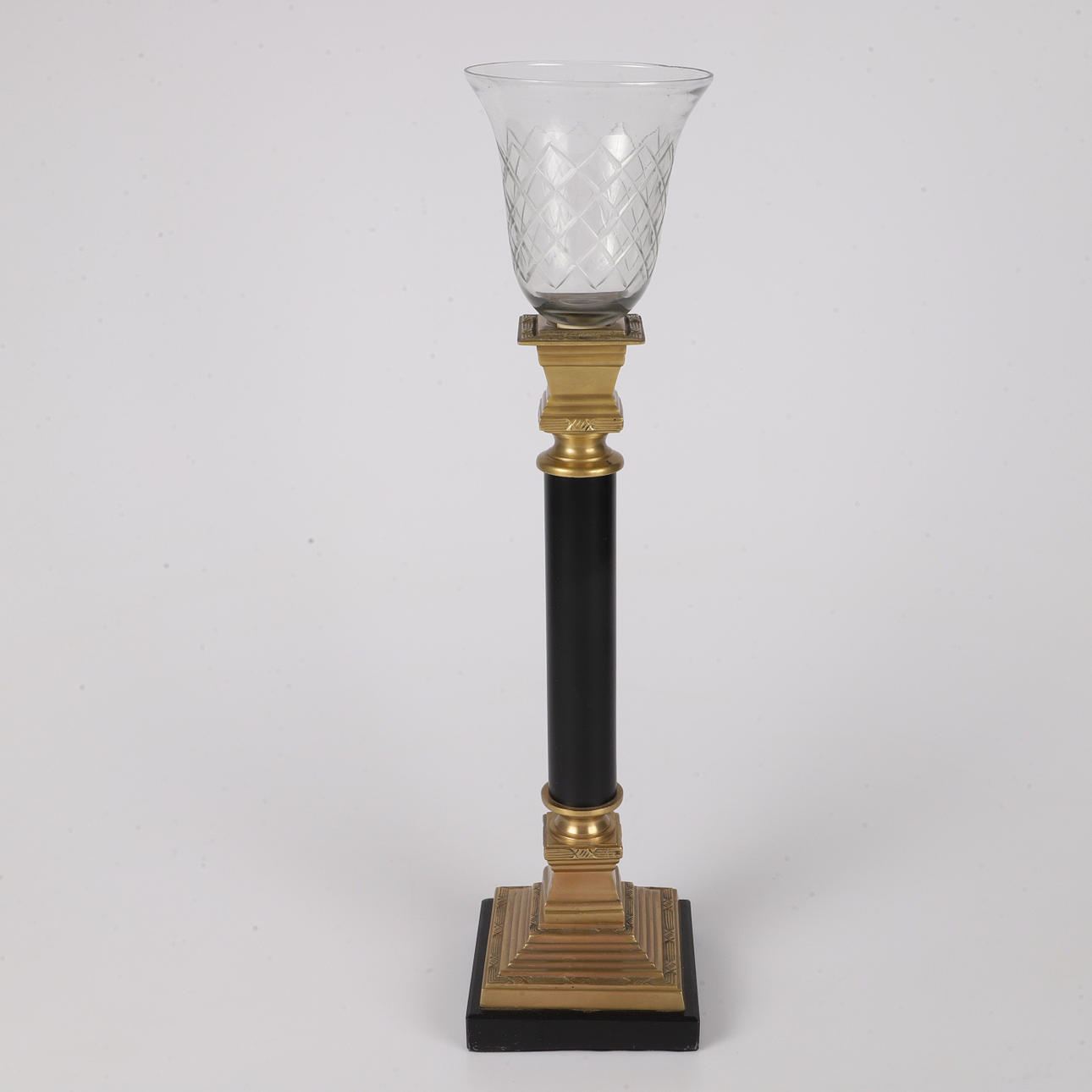 LJUSSTAKE/-LYKTA, mässing/sten/glas, 1900-tal.