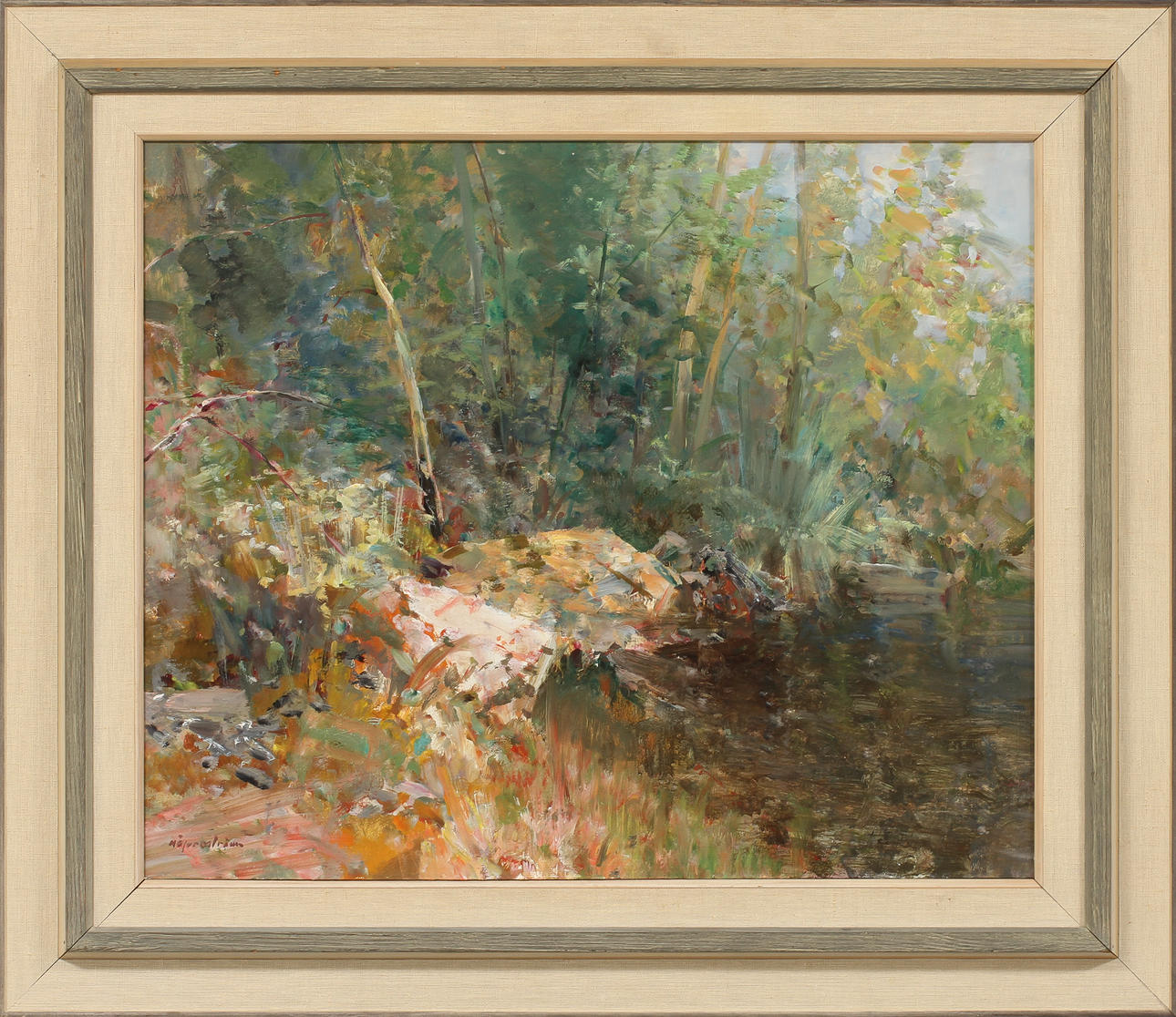 HUGO ÖFVERSTRÖM. Vid sjön, olja på pannå, signerad.