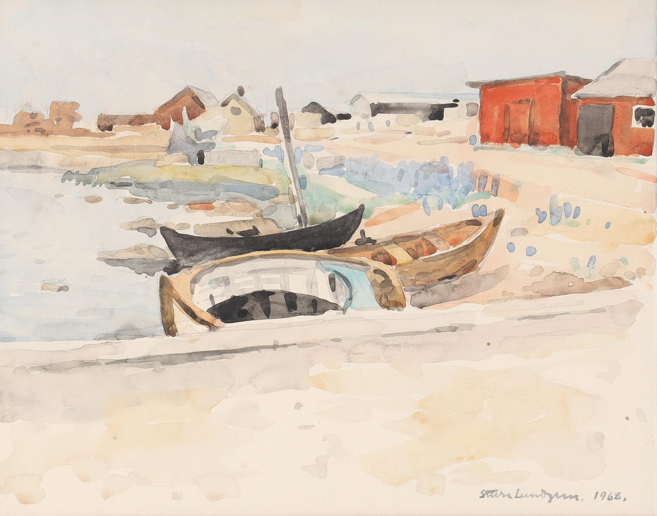 STURE LUNDGREN. "vid hamnen, Byxelkrok".