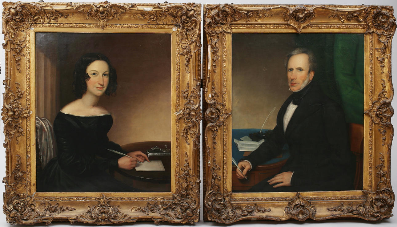 BIEDERMEIER PORTAIT, zwei Stück.