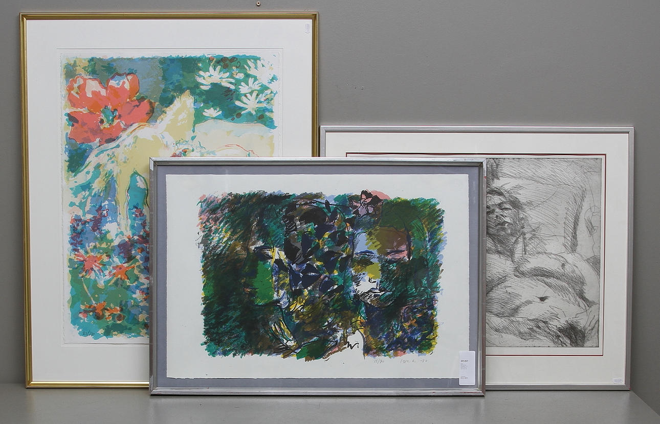 IGGE KARLSSON. Litografier, 2 st samt etsning, signerade.