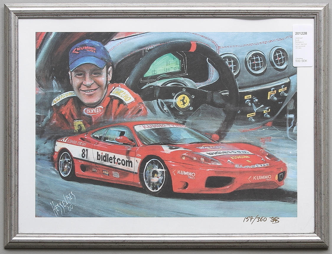 GRAFISKT BLAD, Racingmotiv Ferrari, signerad och numrerad 157/360.