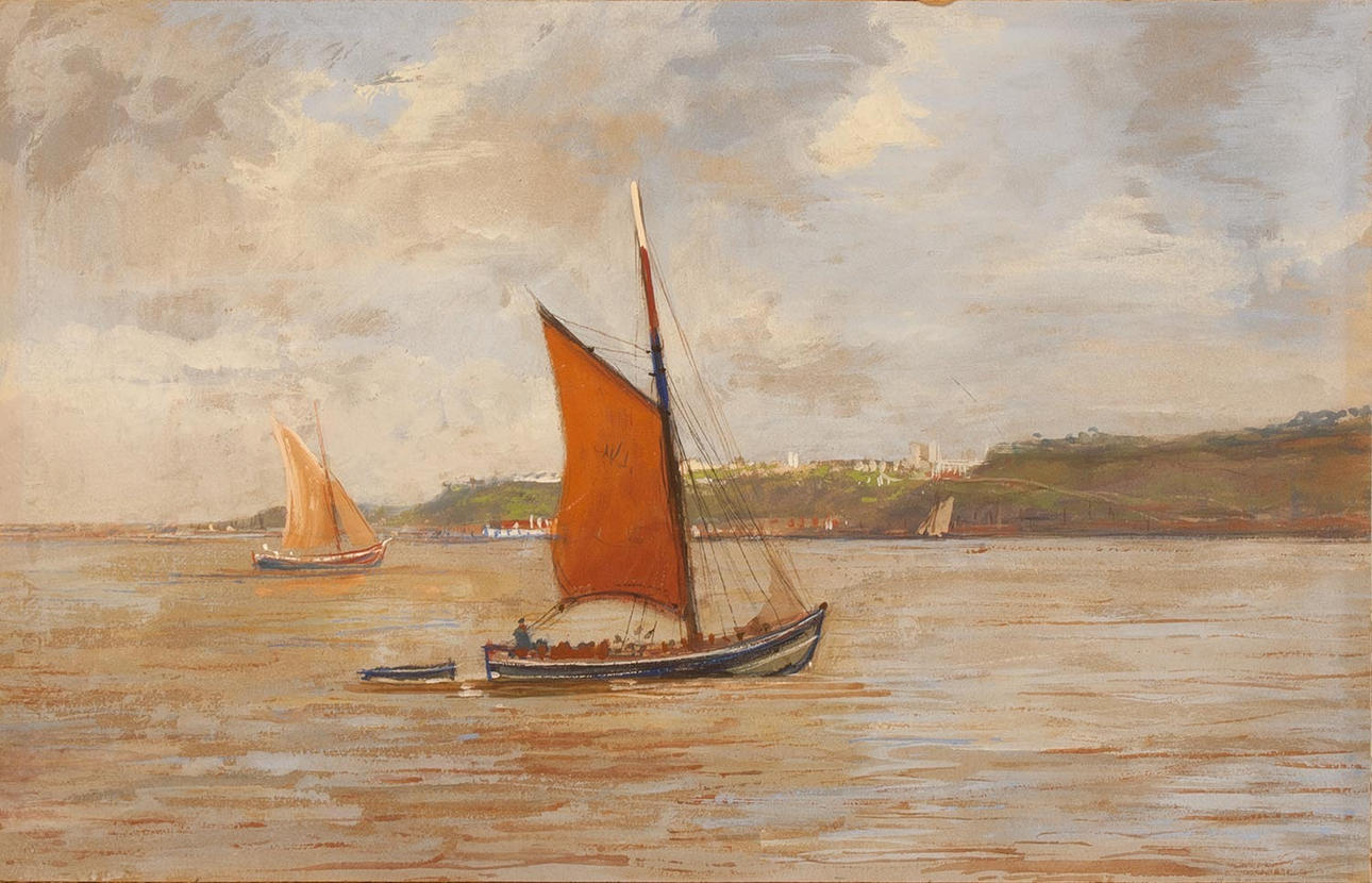 ALEX ESSFELD. HANS ATELJÉ. segelbåtar utanför kusten.