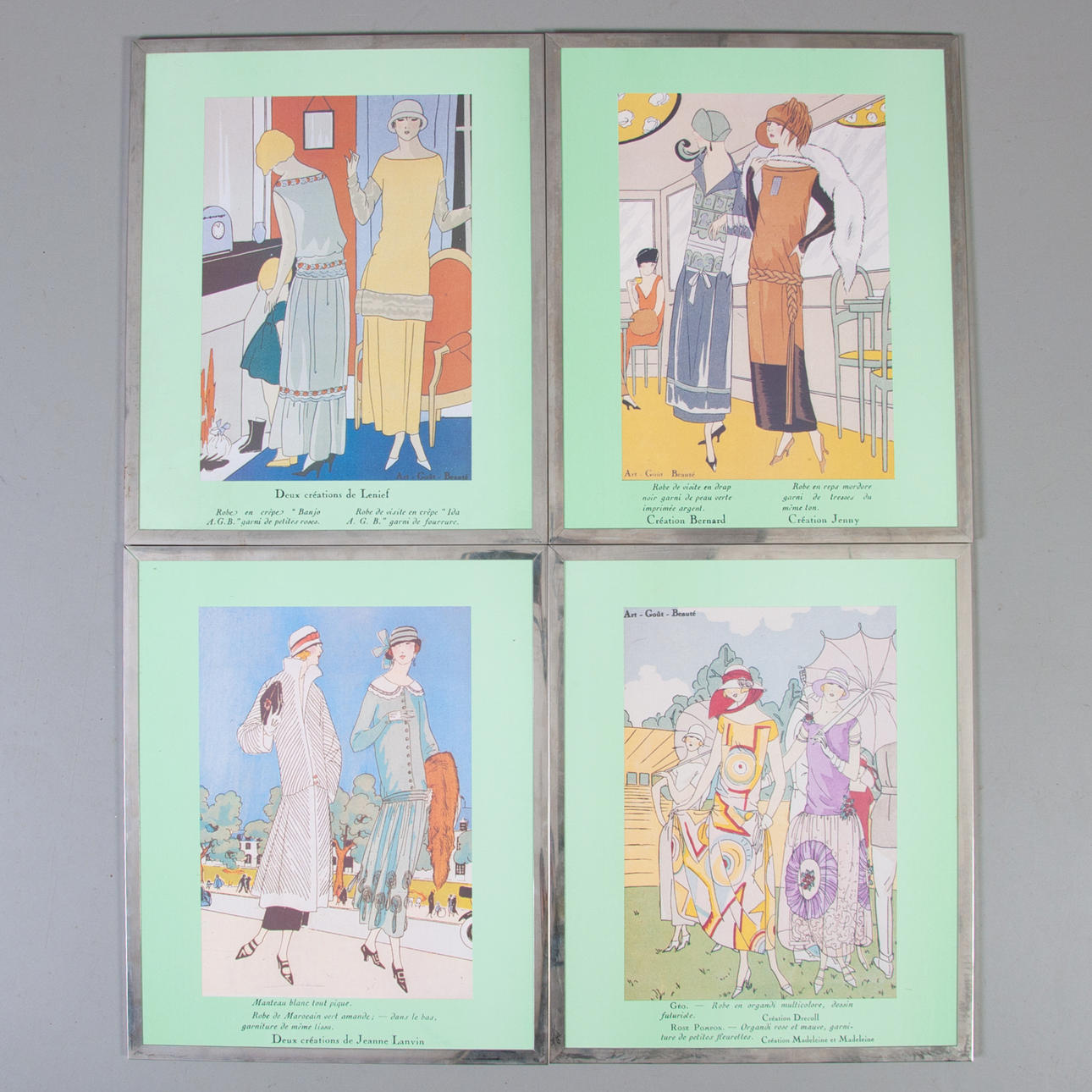 JEANNE LANVIN. EFTER. Planscher, 4 st, modeillustrationer, offset, 1900-talets mitt.