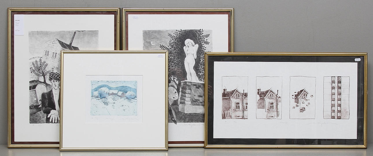 JUSSI TAIPALEENMÄKI. 4 litografier, etsning, signerade och numrerade.