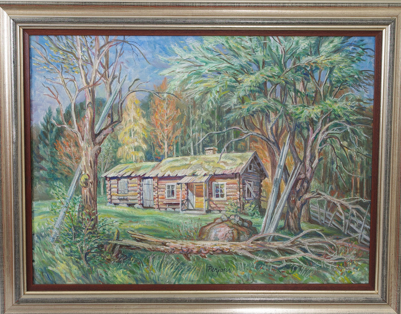 PER-HILDING PERJONS. "Ödefäbod, Mosselbyns i Floda", olja på duk, signerad Perjons.