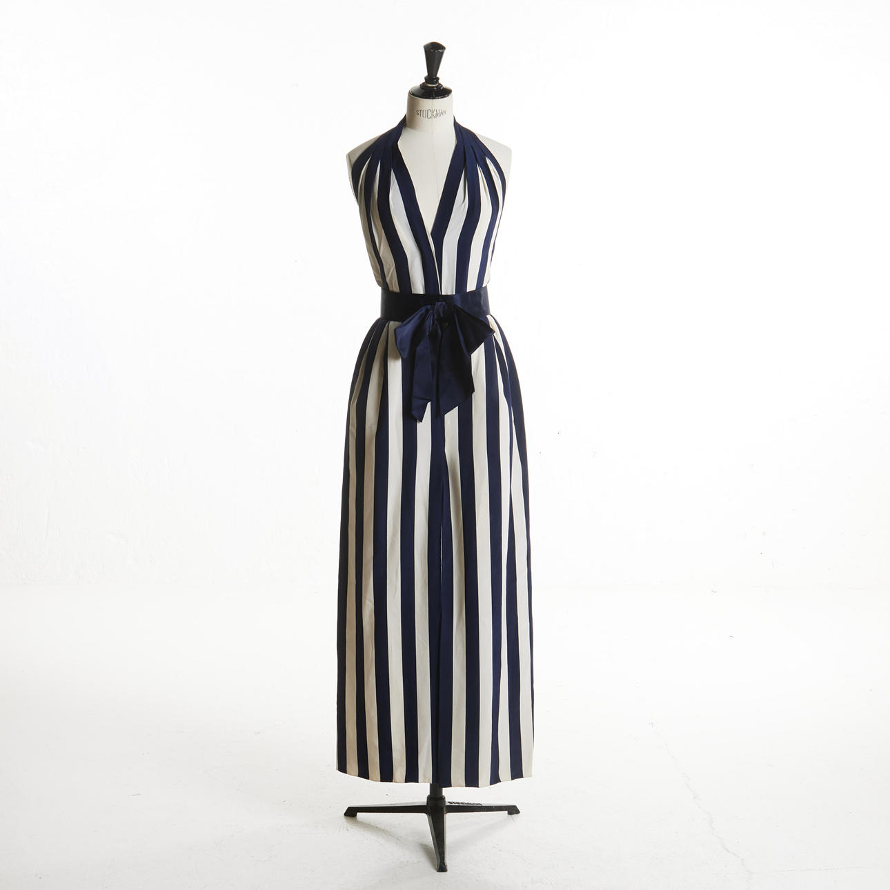 CHRISTIAN DIOR Belted Halter Neck Dress In Silk Blue And White Stripe Lined  With Slit Label Marking Patron Original Christian Dior Paris 71799. Vintage  & Designer Fashion - Auctionet