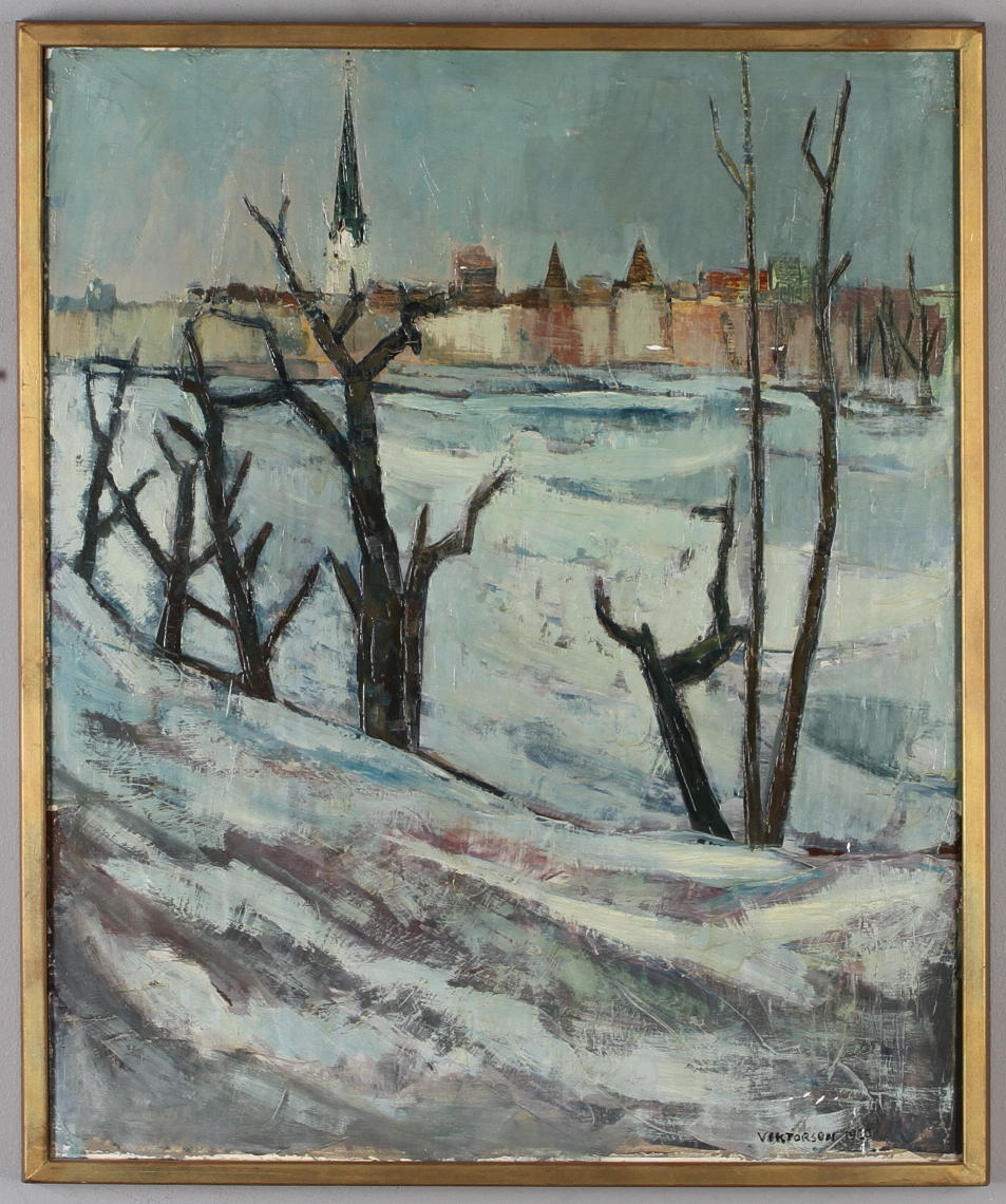 ERIK VIKTORSON. Stadsmotiv, olja på duk, signerad och daterad 1960.