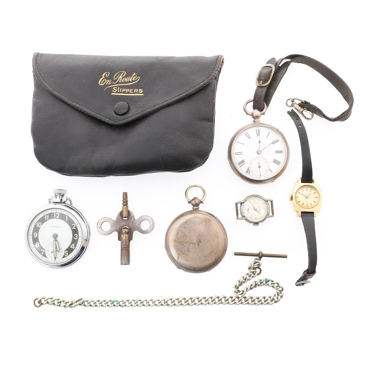 AN 800 MARK SILVER CASED OPEN FACE POCKET WATCH.
