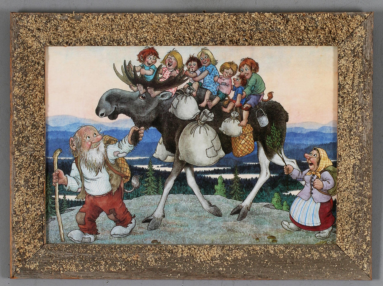 ROLF LIDBERG. Troll family on a trip, print, unsigned.