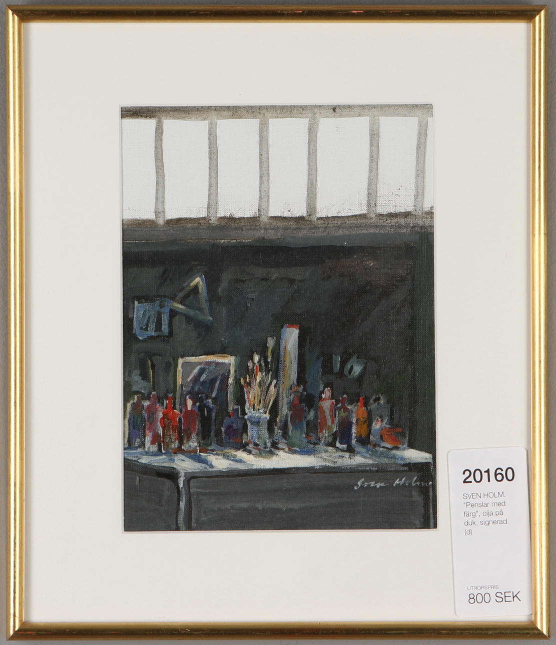 SVEN HOLM. "Penslar med färg", olja på duk, signerad.